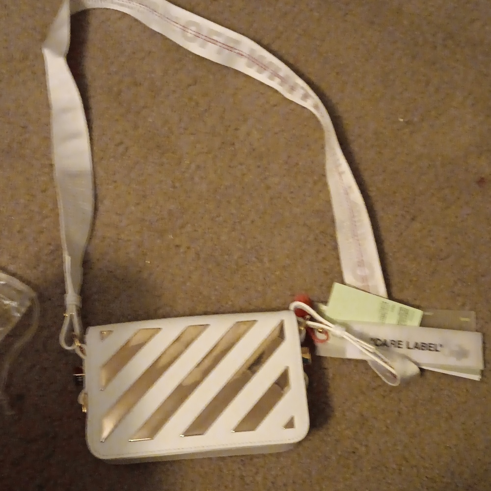 Off-White c/o Virgil Abloh Diagonal Mini Flap Bag crossbody in Black/White